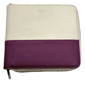 Celine Leather Bicolor Bifold Zip Around Wallet Magenta Cream